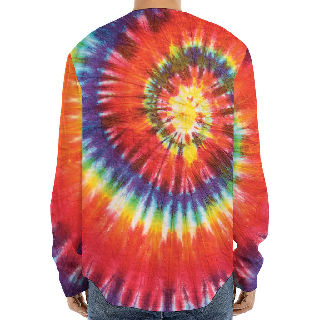 Colorful Hippie Tie Dye Print Long Sleeve Baseball Jersey