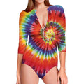 Colorful Hippie Tie Dye Print Long Sleeve Swimsuit