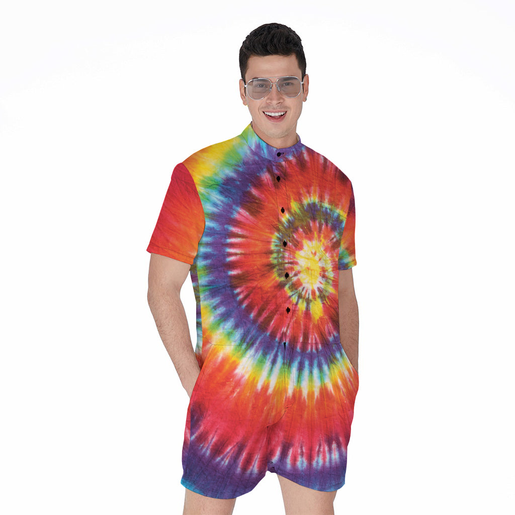 Colorful Hippie Tie Dye Print Men's Rompers