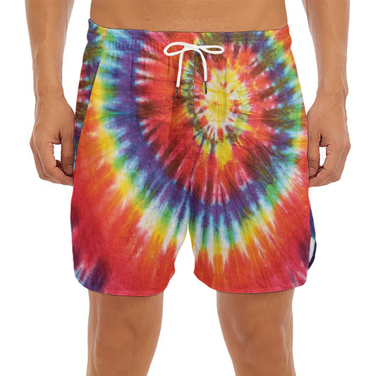 Colorful Hippie Tie Dye Print Men's Split Running Shorts