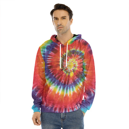 Colorful Hippie Tie Dye Print Men's Velvet Pullover Hoodie