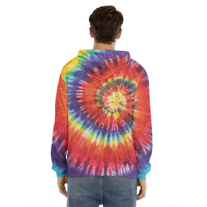 Colorful Hippie Tie Dye Print Men's Velvet Pullover Hoodie