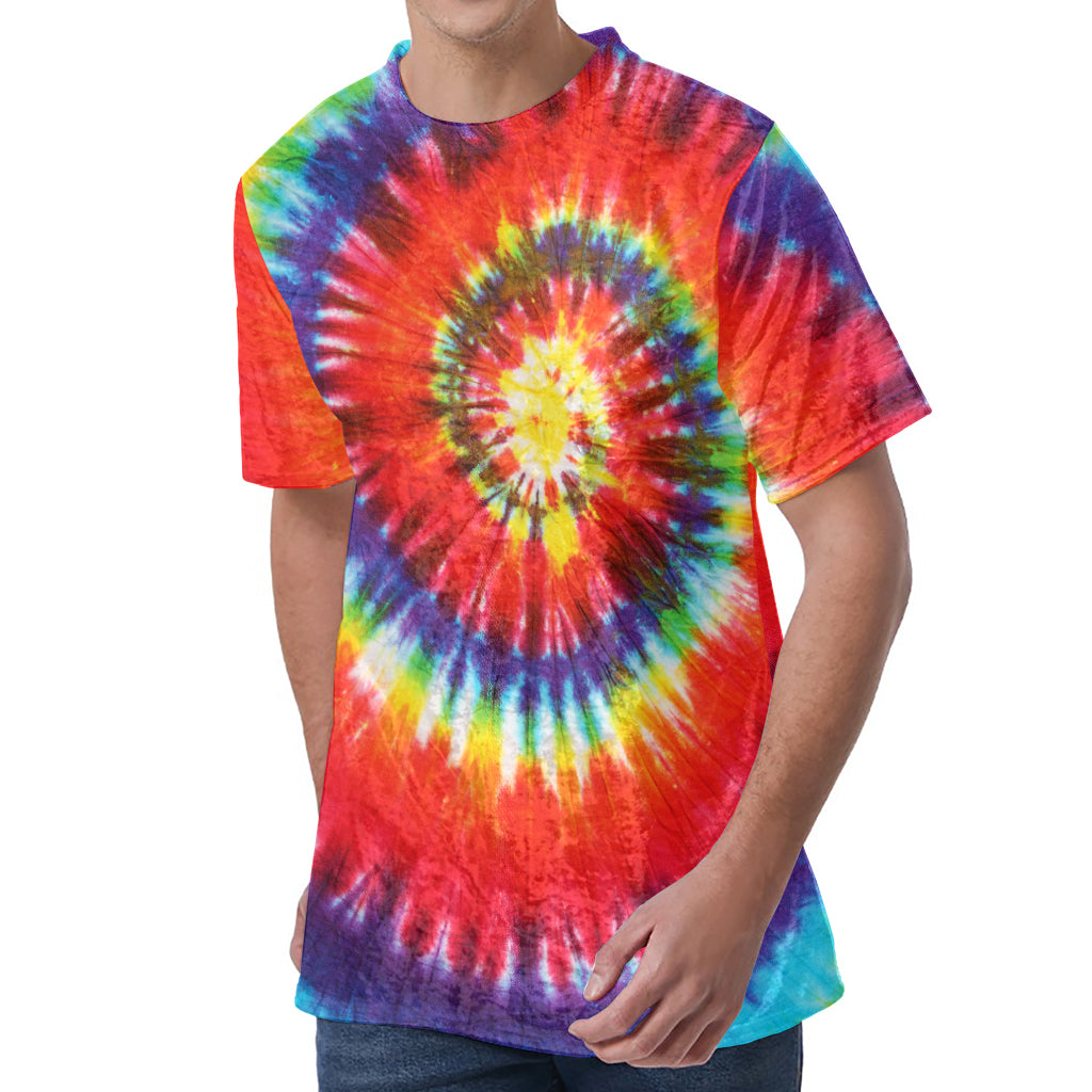 Colorful Hippie Tie Dye Print Men's Velvet T-Shirt