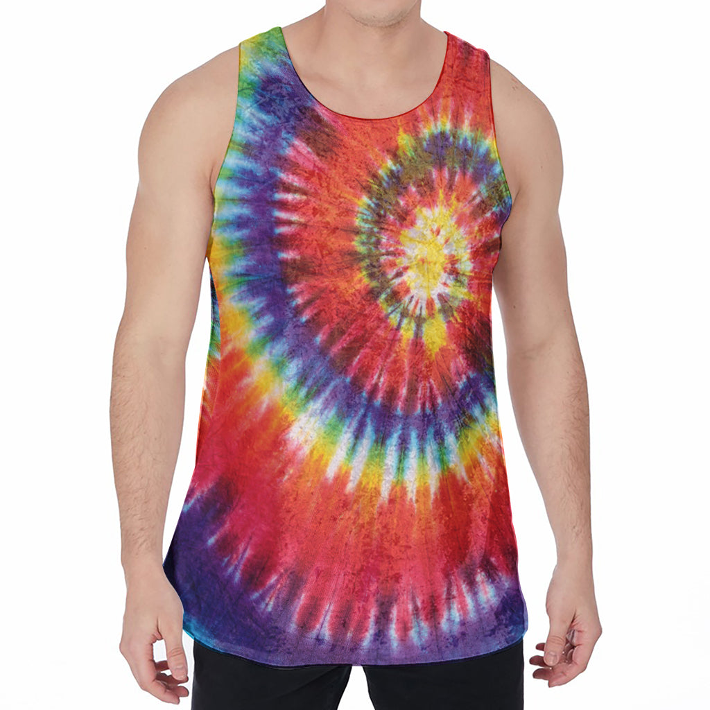 Colorful Hippie Tie Dye Print Men's Velvet Tank Top