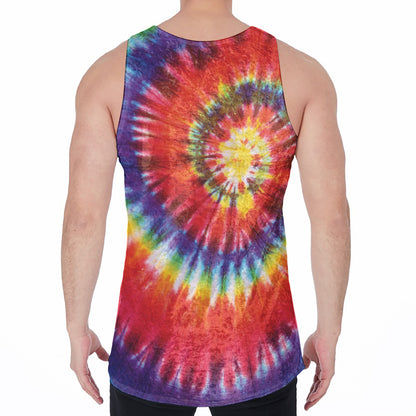 Colorful Hippie Tie Dye Print Men's Velvet Tank Top