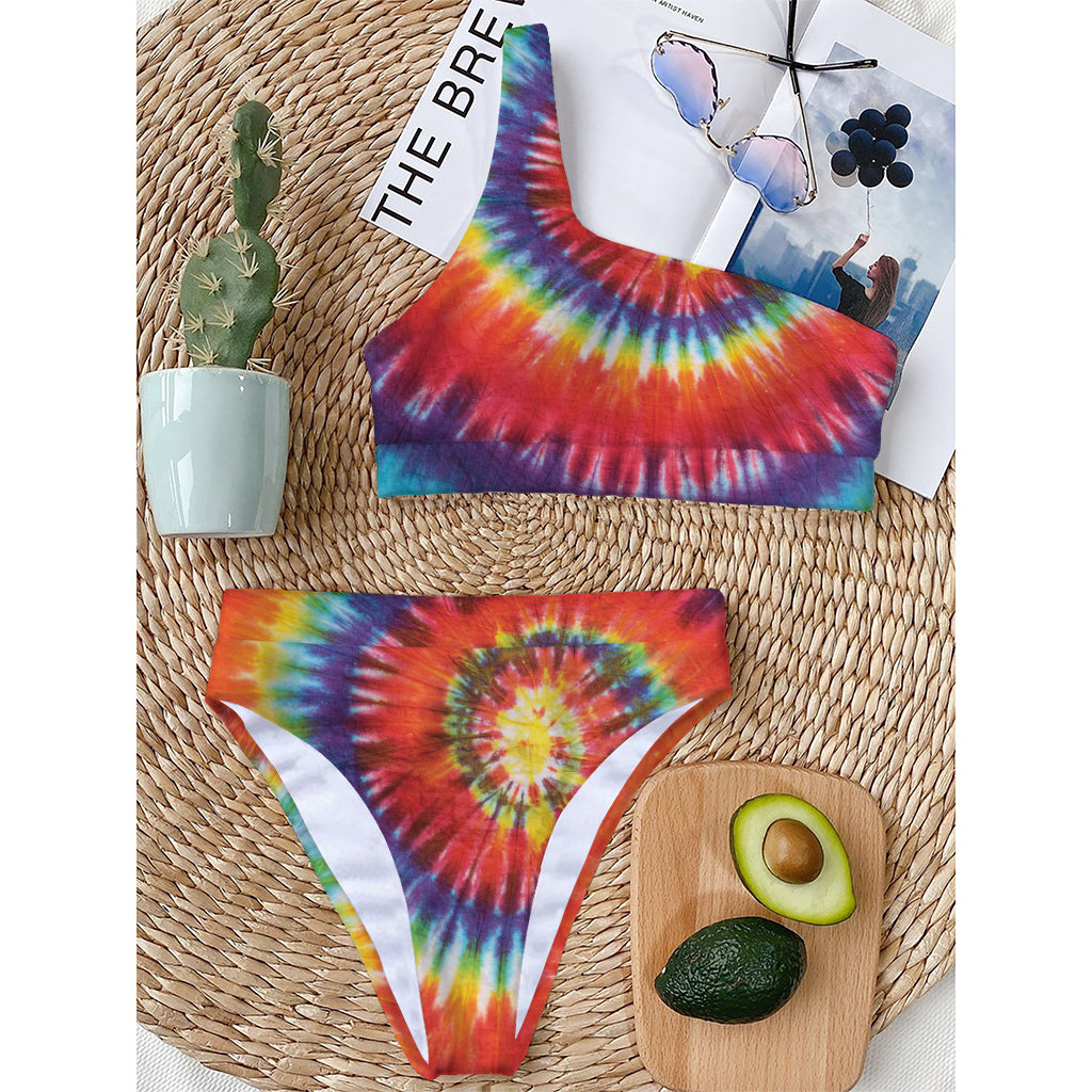 Colorful Hippie Tie Dye Print One Shoulder Bikini Top