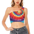 Colorful Hippie Tie Dye Print One Shoulder Crop Top