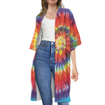 Colorful Hippie Tie Dye Print Open Front Beach Cover Up