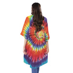 Colorful Hippie Tie Dye Print Open Front Beach Cover Up