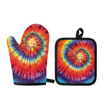 Colorful Hippie Tie Dye Print Oven Mitt And Pot Holder Set
