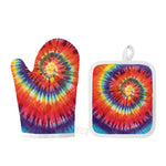 Colorful Hippie Tie Dye Print Oven Mitt And Pot Holder Set