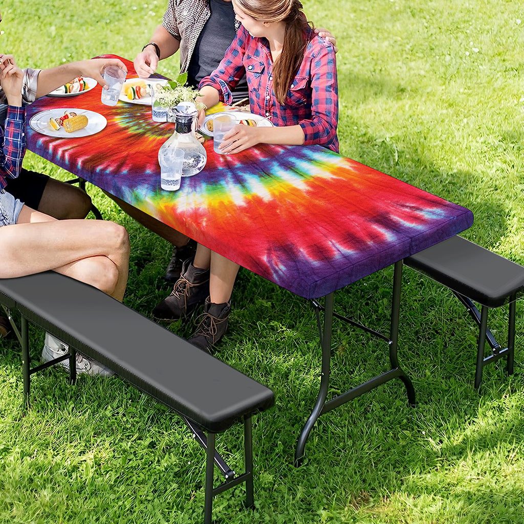 Colorful Hippie Tie Dye Print Picnic Table Cover