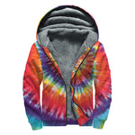 Colorful Hippie Tie Dye Print Sherpa Lined Zip Up Hoodie