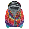 Colorful Hippie Tie Dye Print Sherpa Lined Zip Up Hoodie