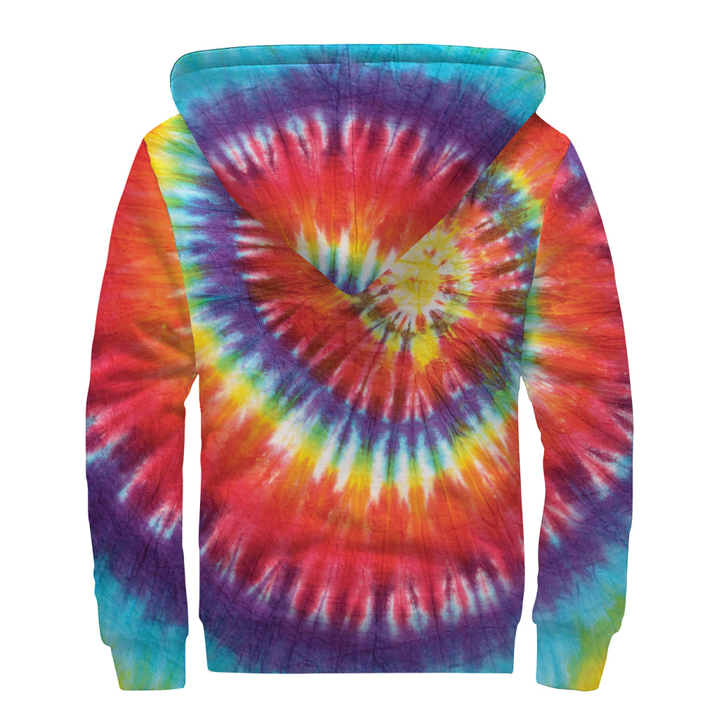 Colorful Hippie Tie Dye Print Sherpa Lined Zip Up Hoodie
