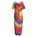 Colorful Hippie Tie Dye Print Short Sleeve Long Nightdress