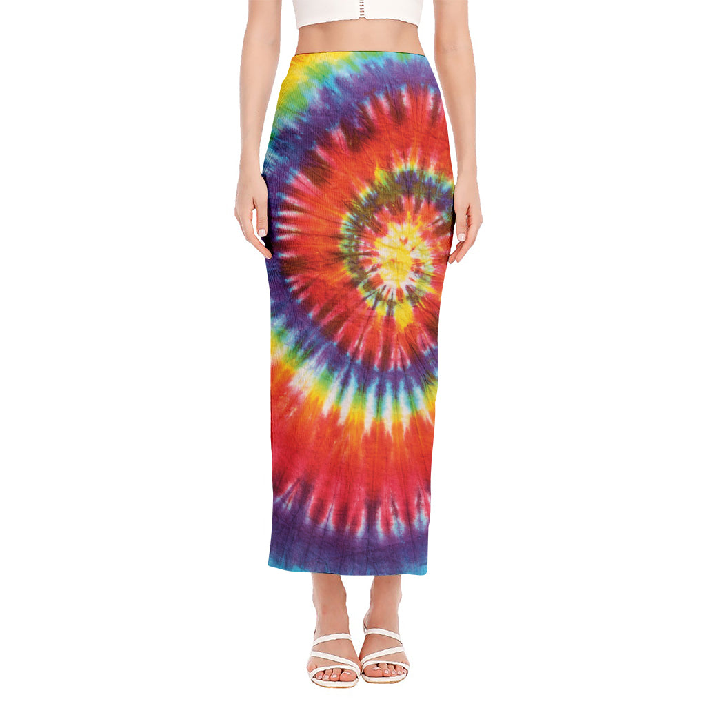 Colorful Hippie Tie Dye Print Side Slit Maxi Skirt