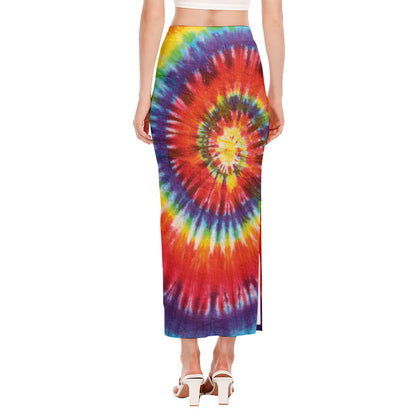 Colorful Hippie Tie Dye Print Side Slit Maxi Skirt
