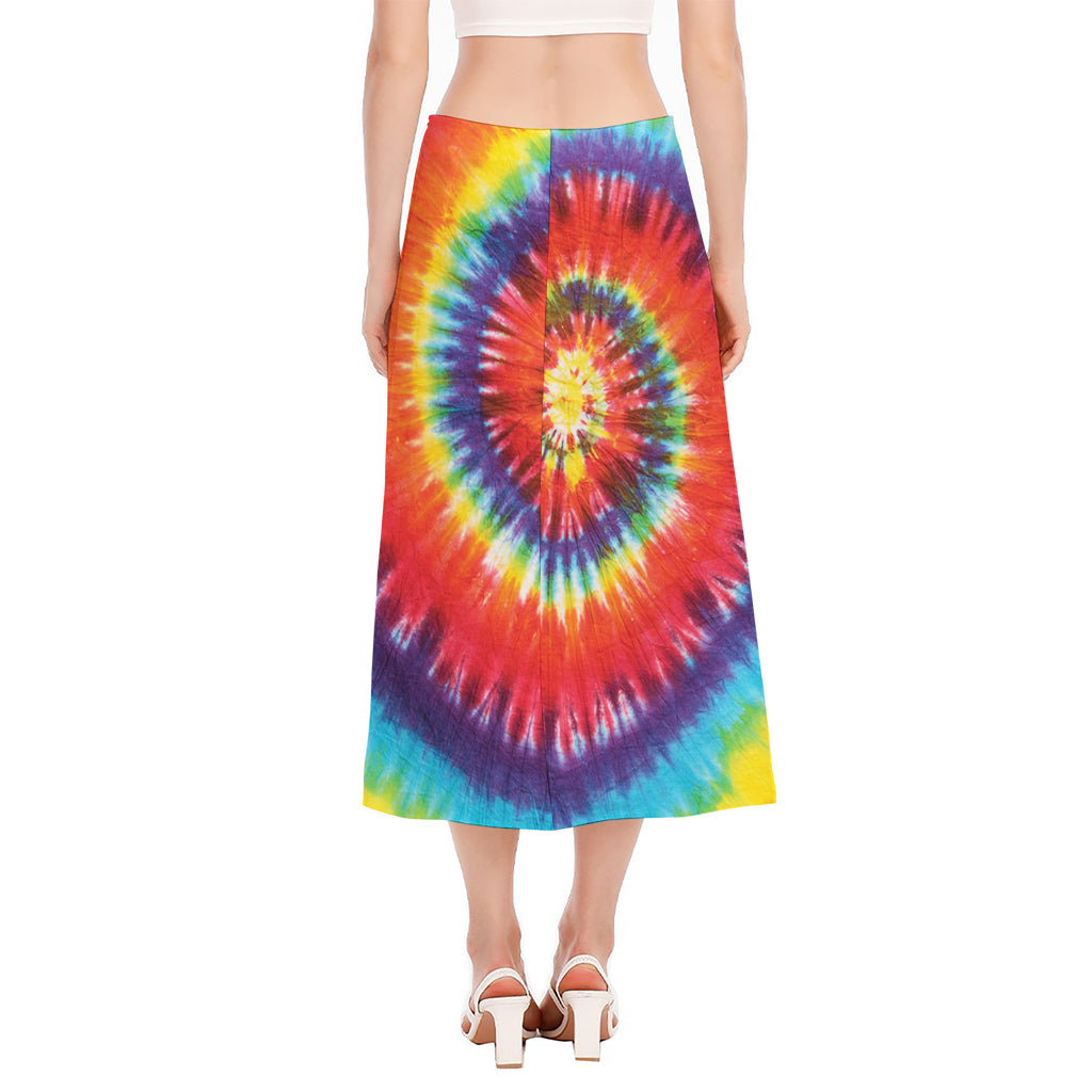 Colorful Hippie Tie Dye Print Side Slit Midi Skirt
