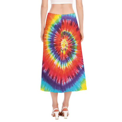 Colorful Hippie Tie Dye Print Side Slit Midi Skirt