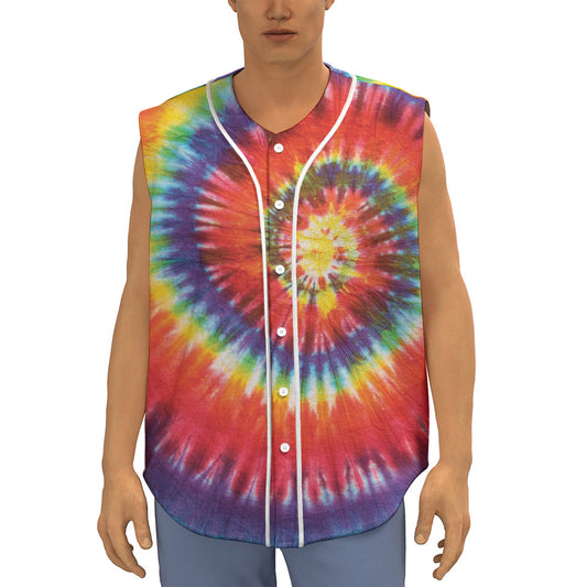 Colorful Hippie Tie Dye Print Sleeveless Baseball Jersey