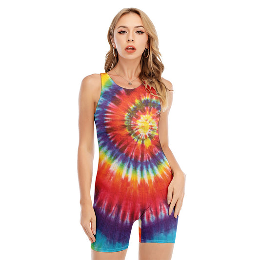 Colorful Hippie Tie Dye Print Sleeveless One Piece Swimsuit