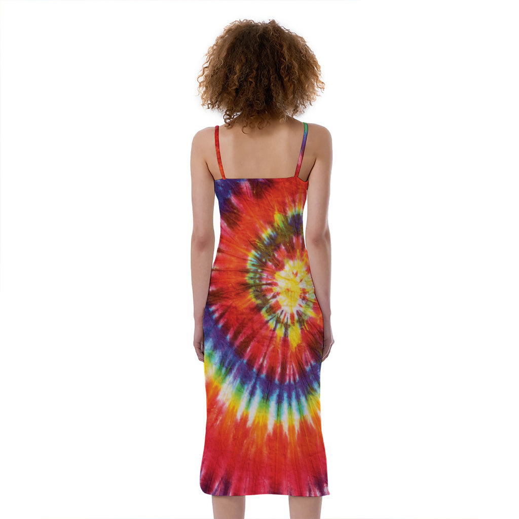Colorful Hippie Tie Dye Print Slim Fit Midi Cami Dress