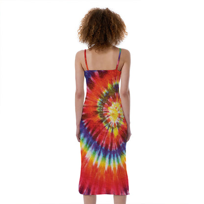 Colorful Hippie Tie Dye Print Slim Fit Midi Cami Dress