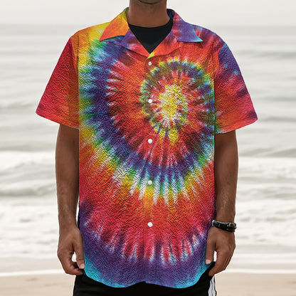 Colorful Hippie Tie Dye Print Textured Short Sleeve Shirt