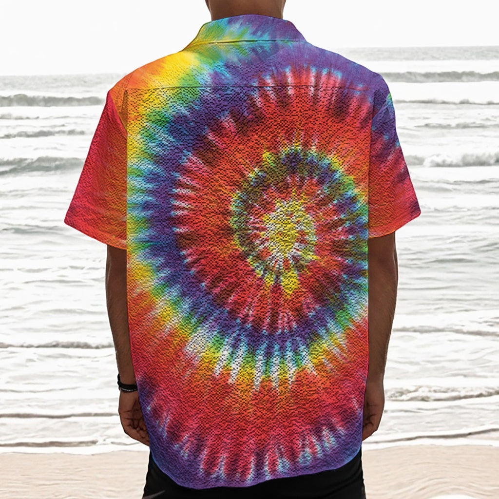 Colorful Hippie Tie Dye Print Textured Short Sleeve Shirt