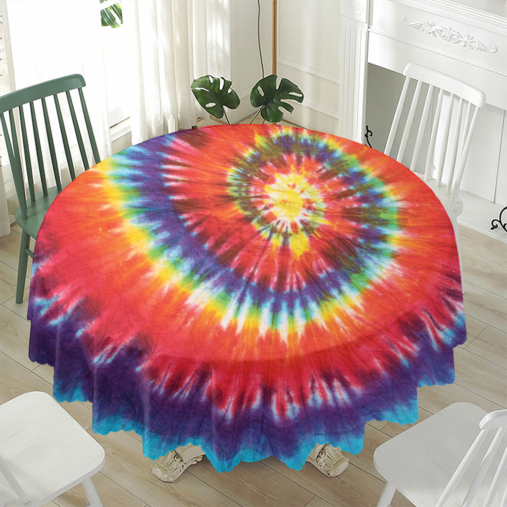 Colorful Hippie Tie Dye Print Waterproof Round Tablecloth