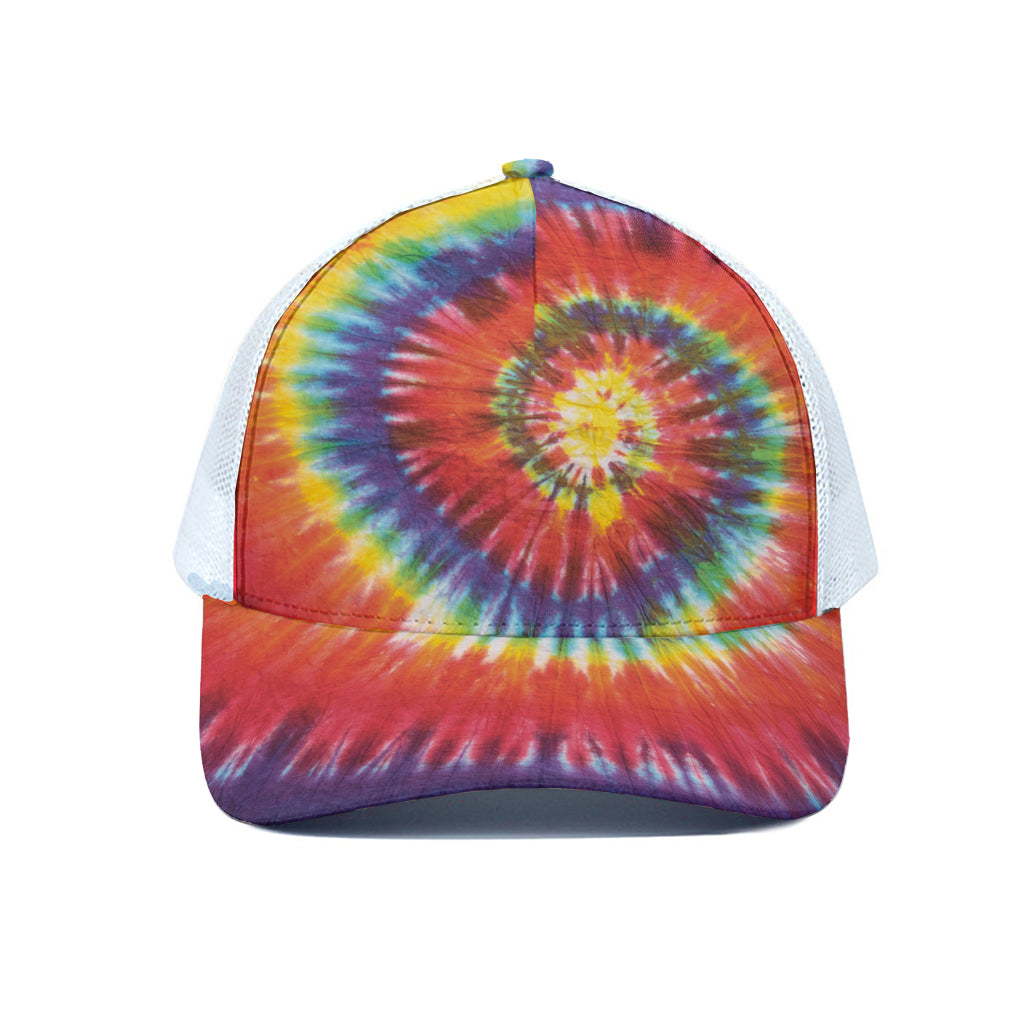 Colorful Hippie Tie Dye Print White Mesh Trucker Cap