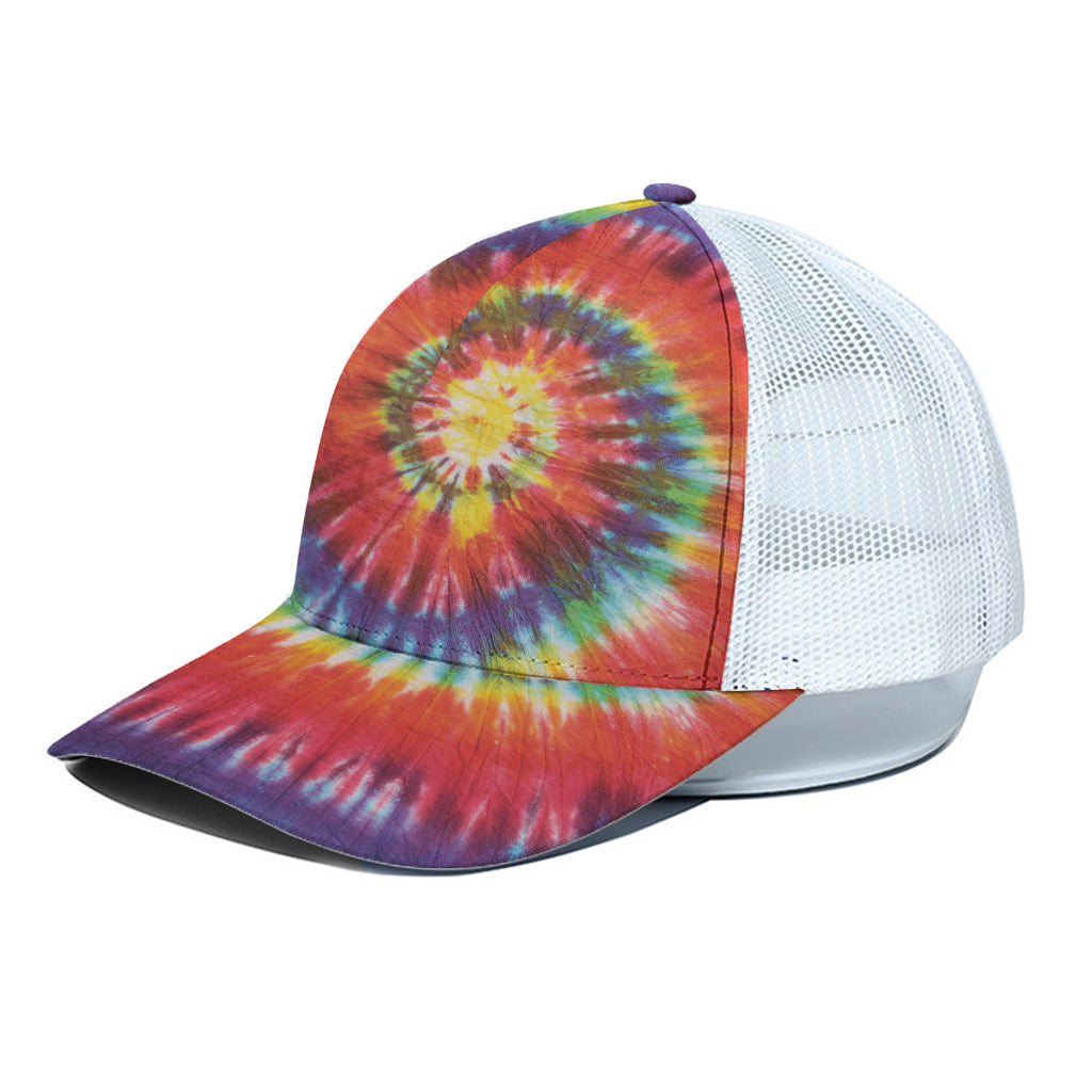 Colorful Hippie Tie Dye Print White Mesh Trucker Cap