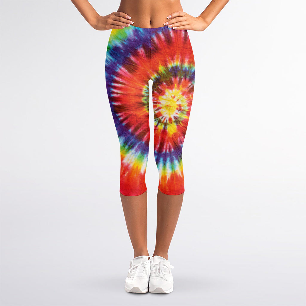 Colorful Hippie Tie Dye Print Women's Capri Leggings
