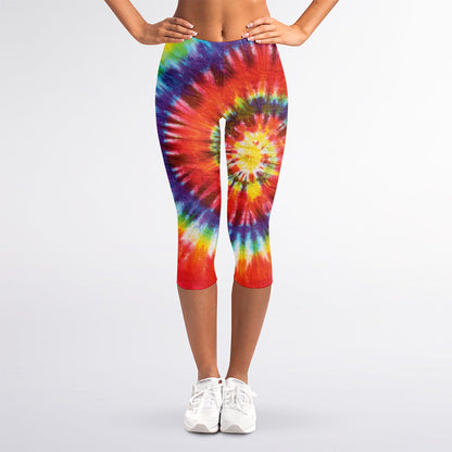 Colorful Hippie Tie Dye Print Women's Capri Leggings