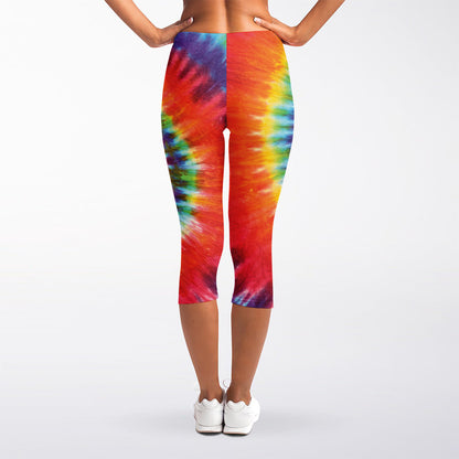 Colorful Hippie Tie Dye Print Women's Capri Leggings