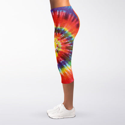 Colorful Hippie Tie Dye Print Women's Capri Leggings
