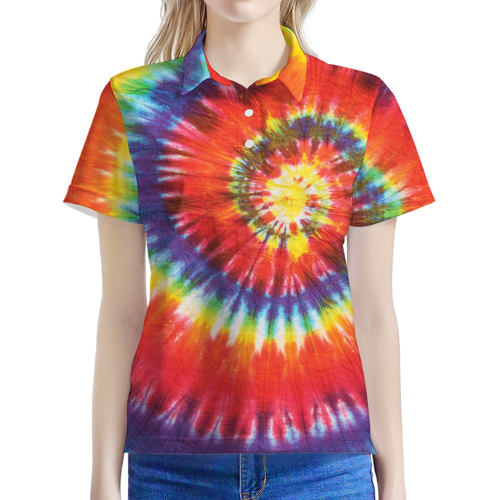Colorful Hippie Tie Dye Print Women's Polo Shirt