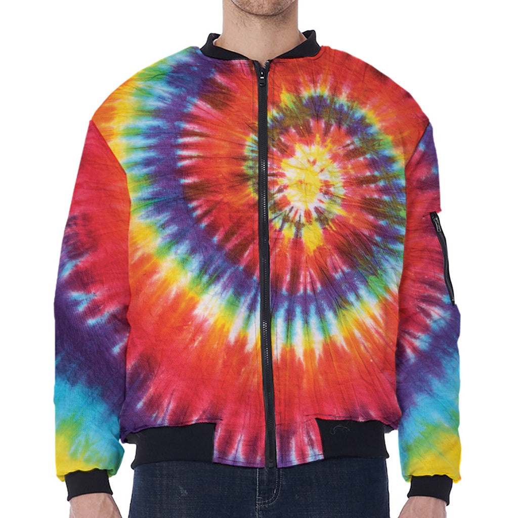 Colorful Hippie Tie Dye Print Zip Sleeve Bomber Jacket
