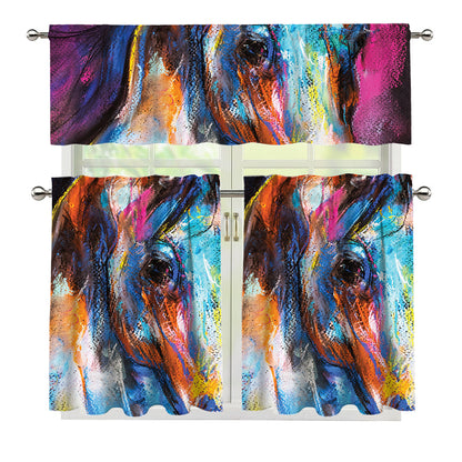 Colorful Horse Painting Print 3 Piece Kitchen Curtains