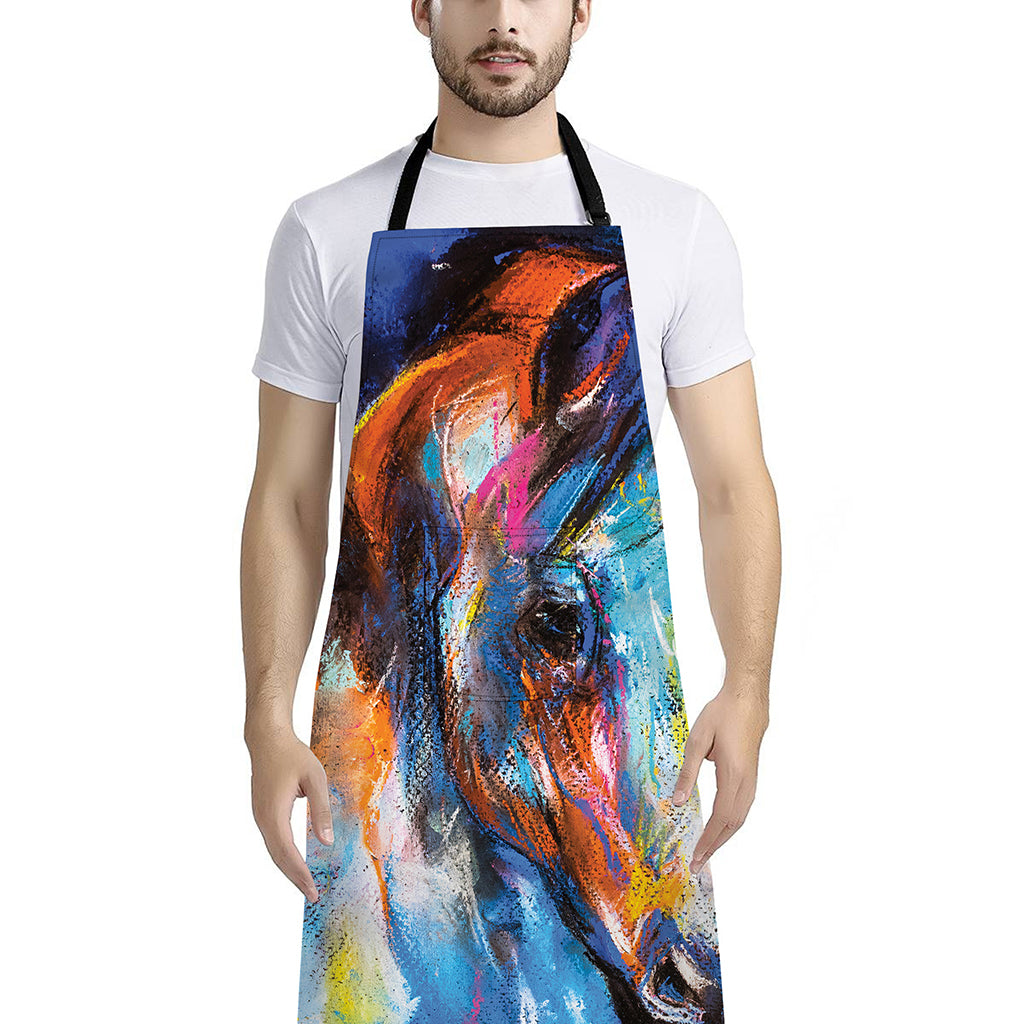 Colorful Horse Painting Print Bib Apron With Pocket