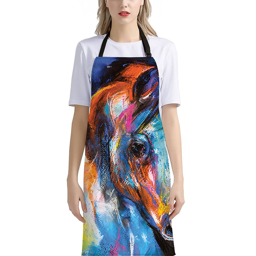 Colorful Horse Painting Print Bib Apron With Pocket