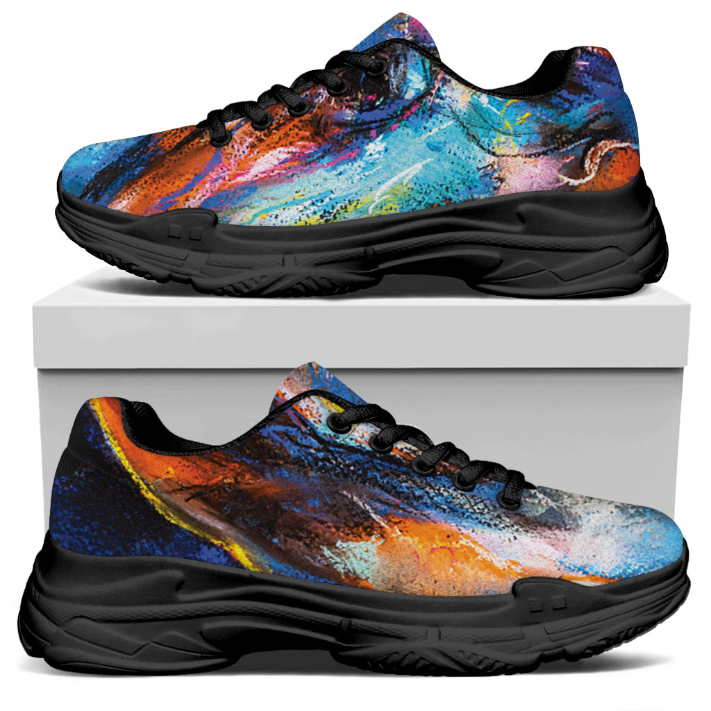 Colorful Horse Painting Print Black Chunky Shoes