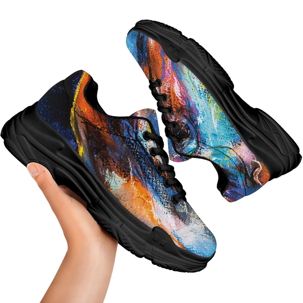 Colorful Horse Painting Print Black Chunky Shoes