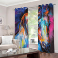 Colorful Horse Painting Print Dimout Grommet Curtains