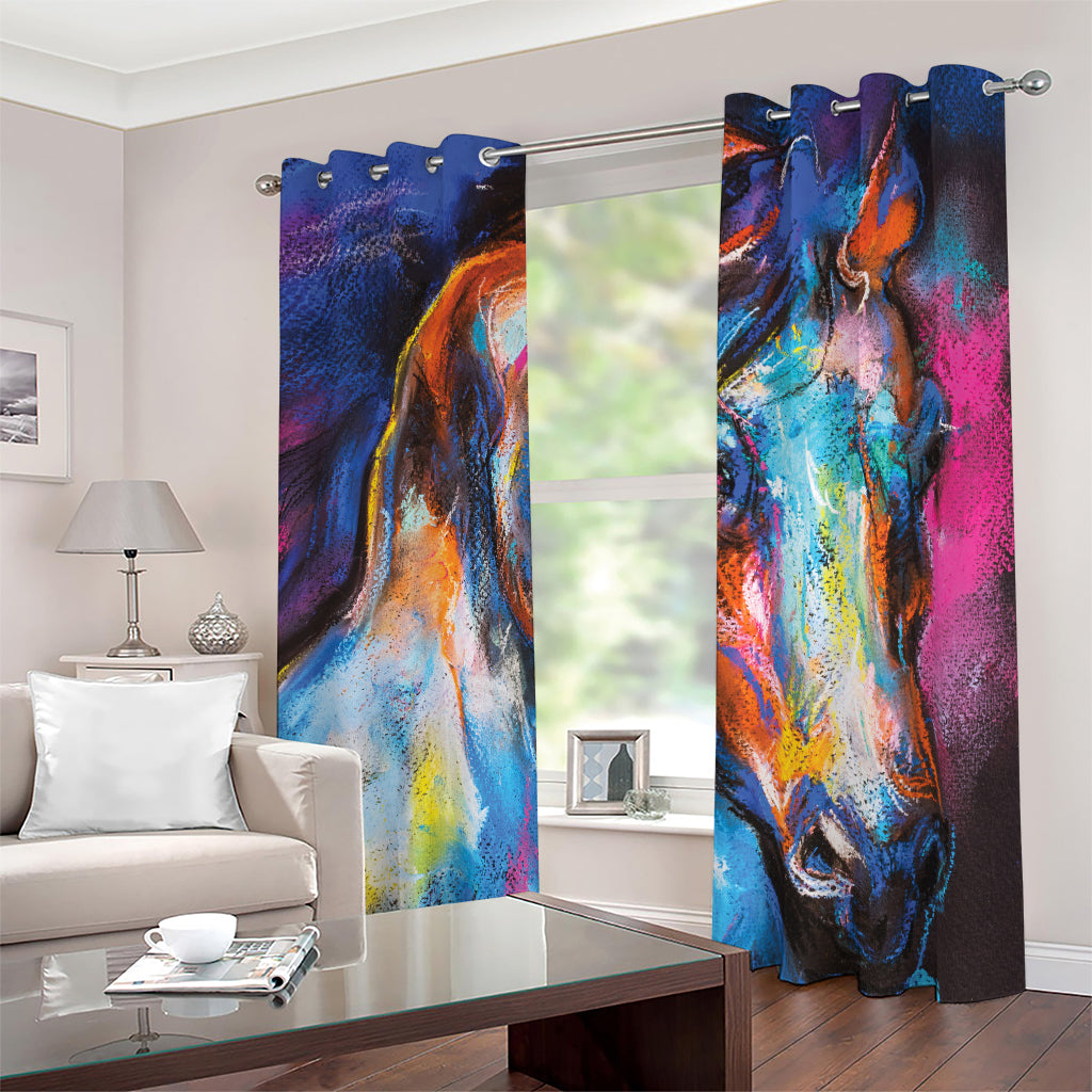 Colorful Horse Painting Print Blackout Grommet Curtains
