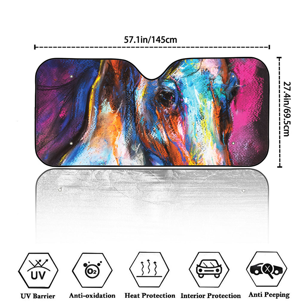 Colorful Horse Painting Print Car Windshield Sun Shade