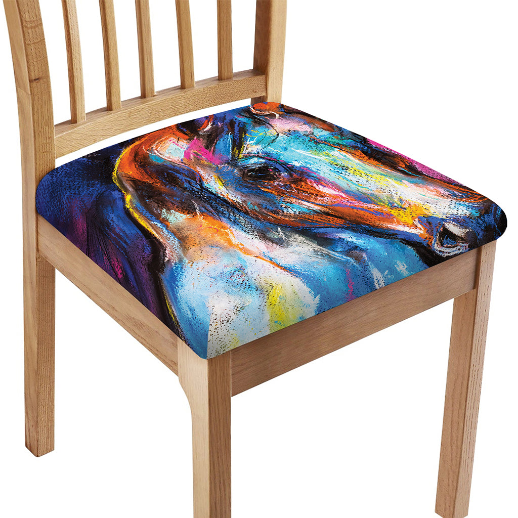Colorful Horse Painting Print Chair Cushion Cover