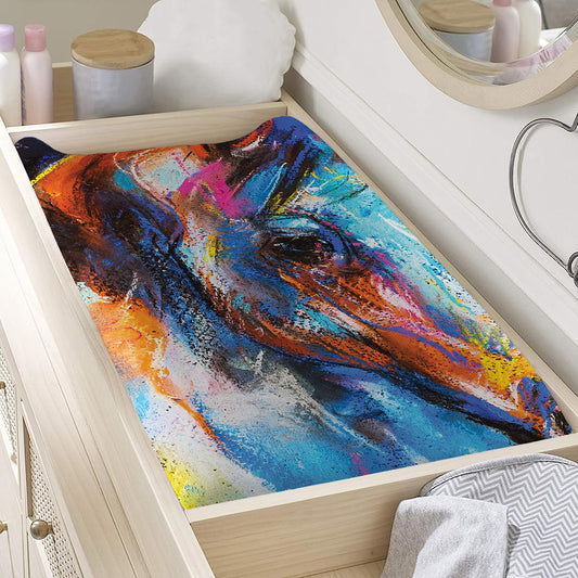 Colorful Horse Painting Print Changing Pad Cover