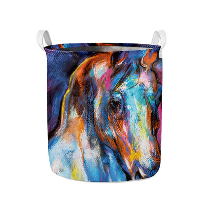 Colorful Horse Painting Print Collapsible Laundry Basket